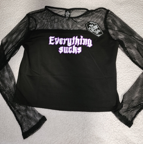 NWT Dolls Kill Black , Sheer Everything Sucks Long Sleeve Tee - Picture 8 of 10